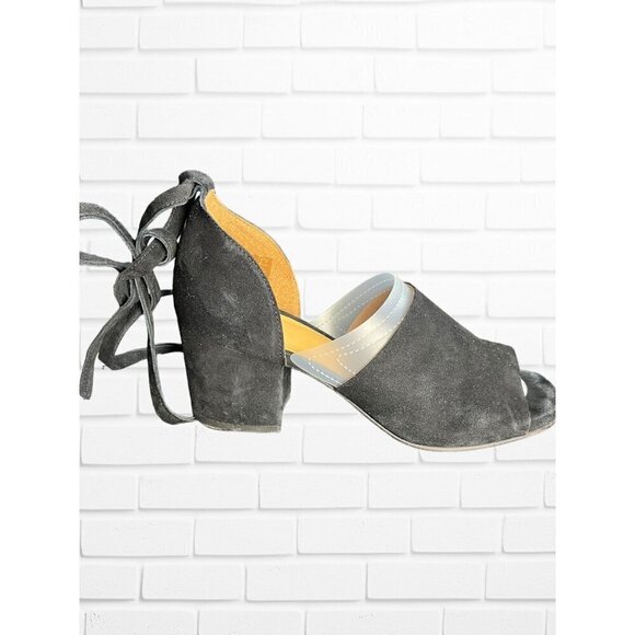 Fly London Women's Size 38 D'Orsay Block Heels Black Suede‎ Ankle Lace Tie Up - Picture 6 of 12